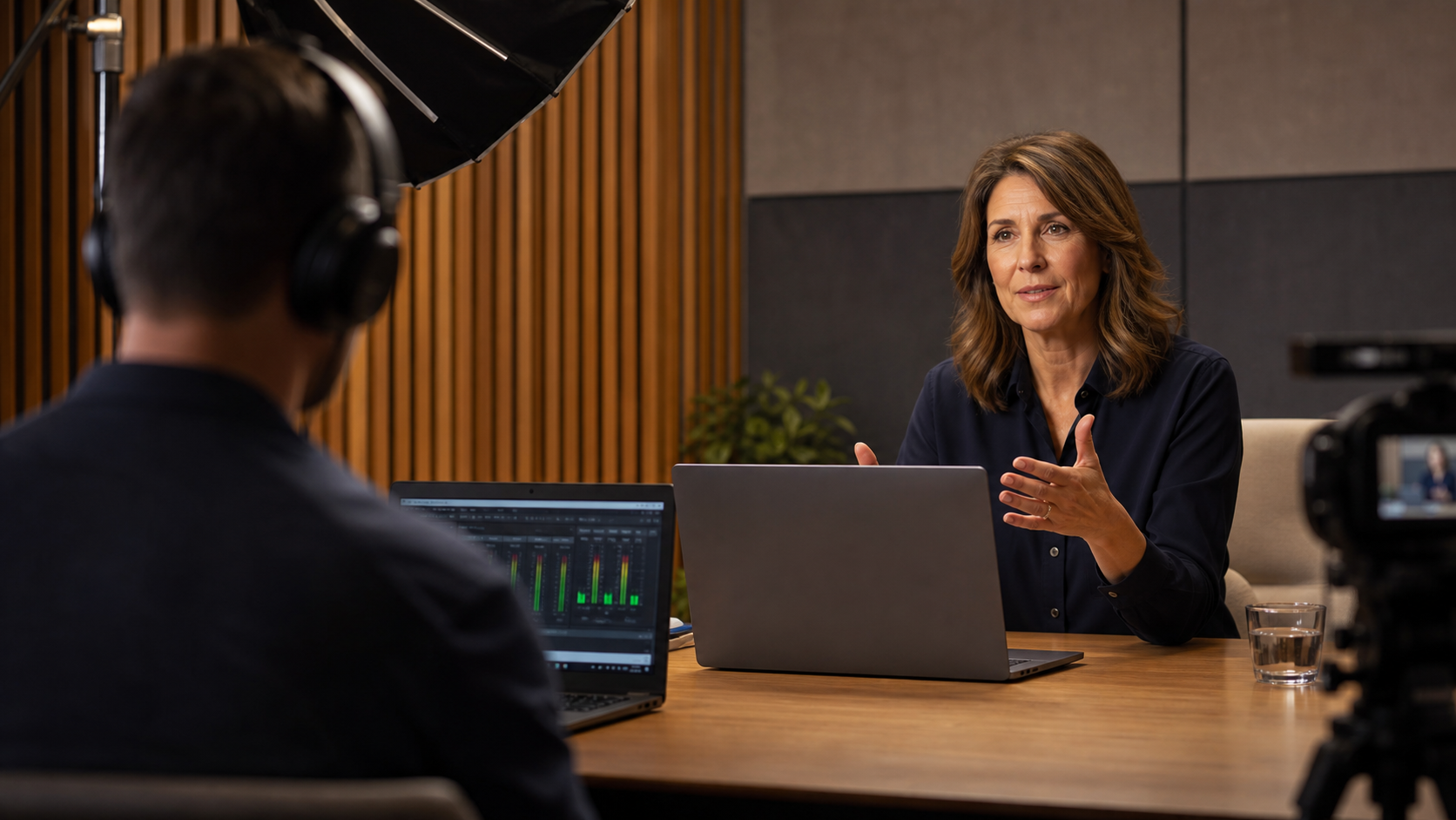A professional agricultural webinar being recorded in a studio