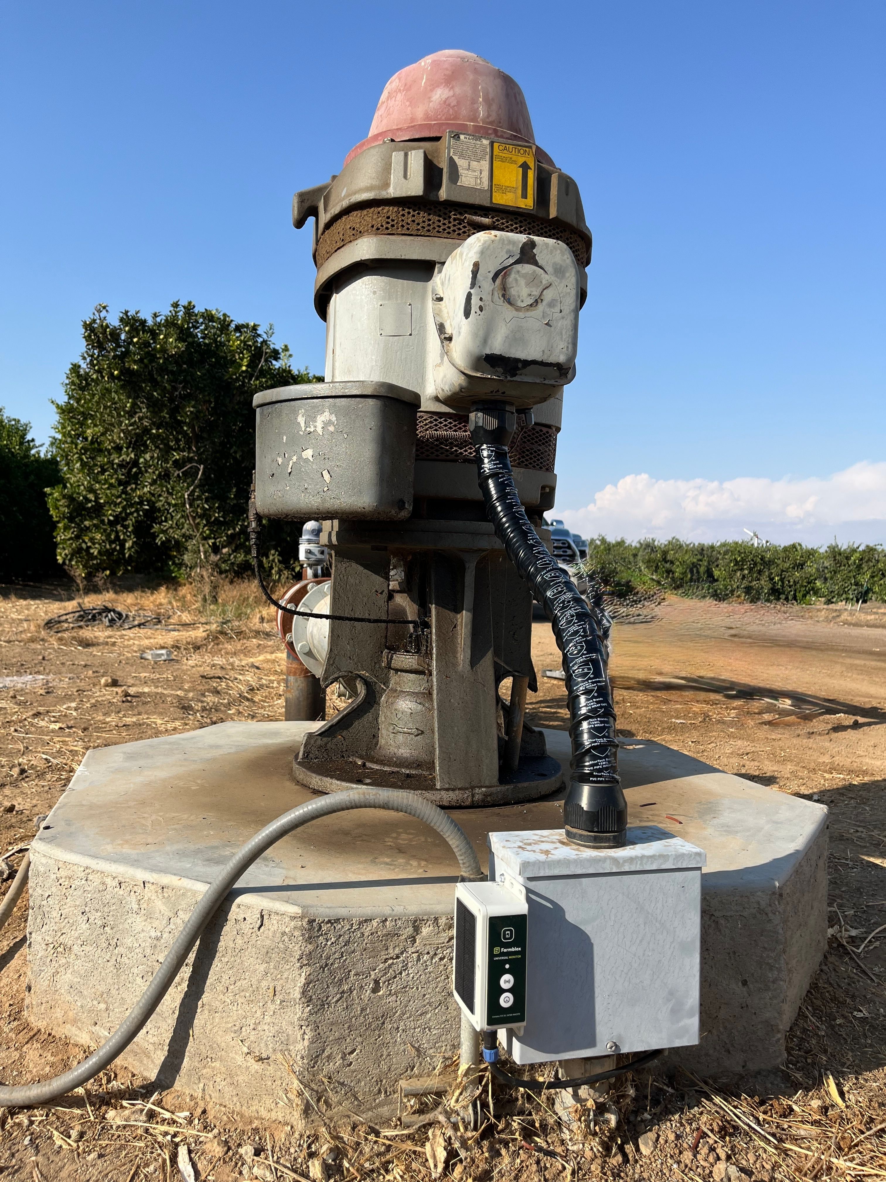 A COP-R-LOCK device installed on a rural irrigation pump to deter copper wire theft